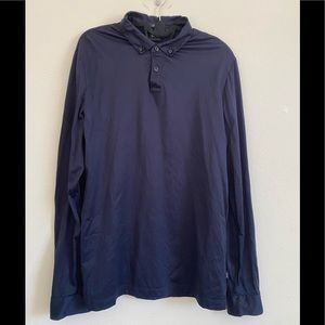 Hugo Boss Navy Blue Long Sleeves Men Shirt Sz L SlimFit 2 Buttons Collar RT$210